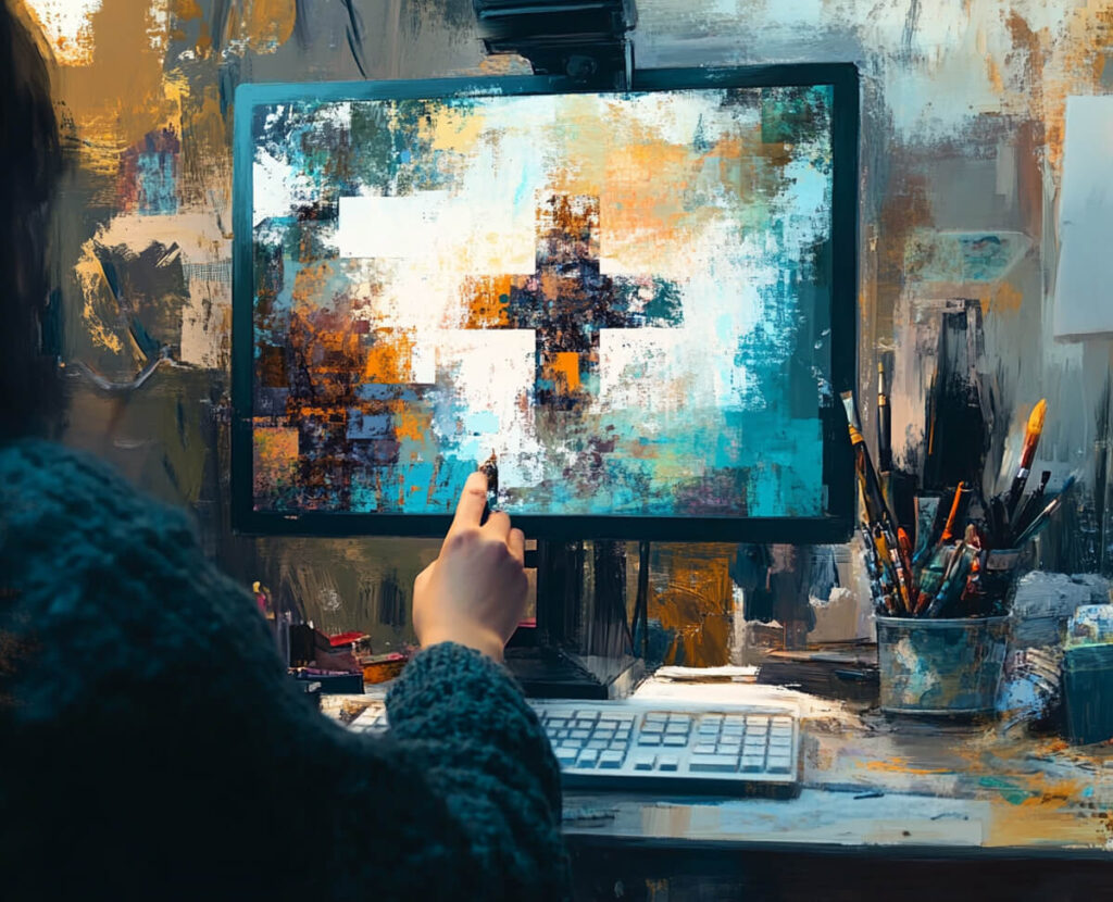 Christian author creating graphics to align with Christian brand, impressionist style