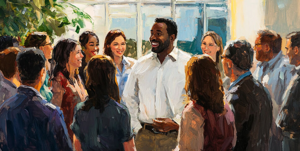 Christian writers communing and connecting, impressionist painting